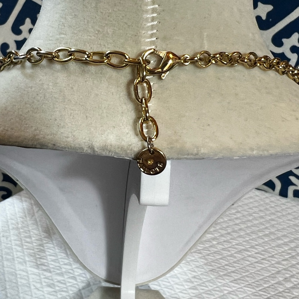 TALBOTS Necklace Black White Layered Petals 1980 Round Link - Picture 3 of 3